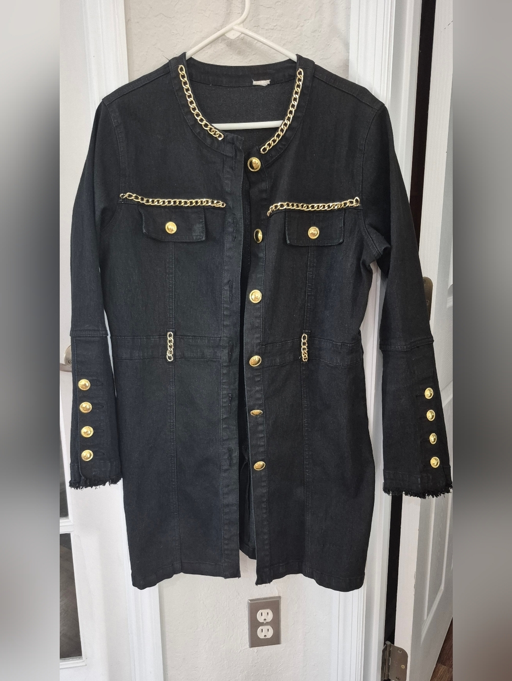 Black Long Denim Jacket with Gold Accent. ( Vintage) NWT!